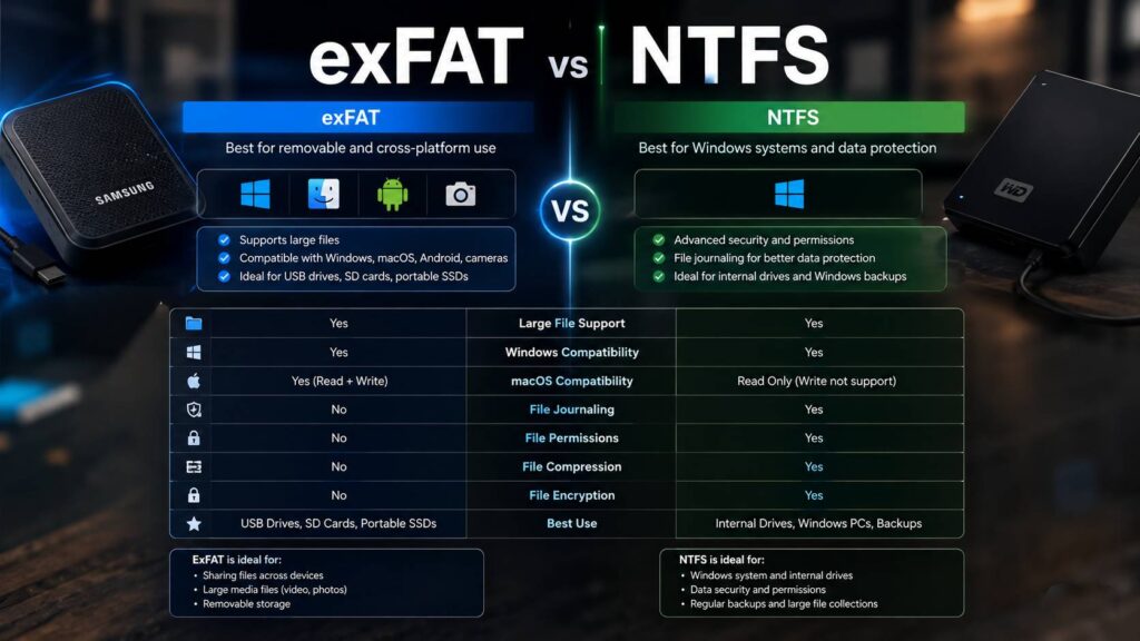 exFAT vs NTFS diagram