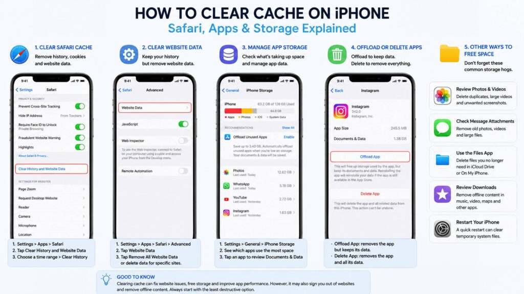 how to clear cache on iPhone diagram