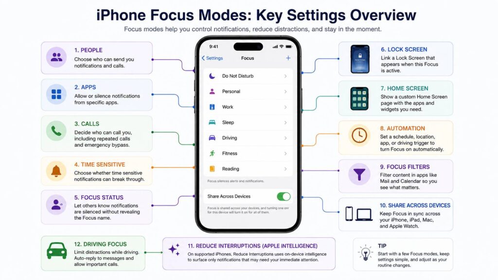 iPhone Focus modes diagram