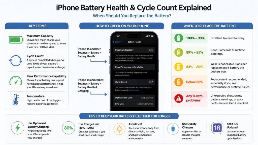 iPhone battery health and cycle count diagram