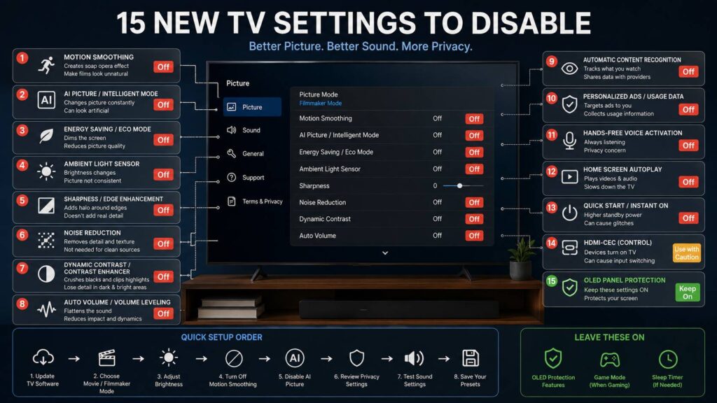 new TV settings to disable diagram