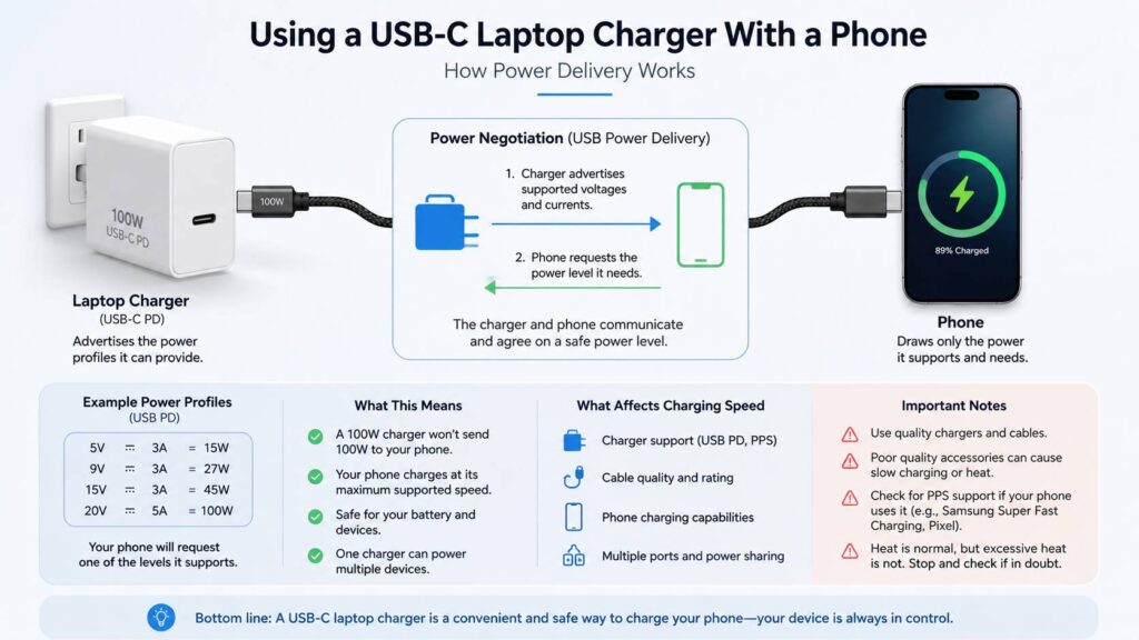 use a USB-C laptop charger with a phone diagram