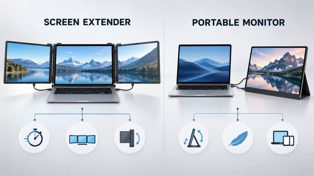 Laptop screen extender vs portable monitor diagram