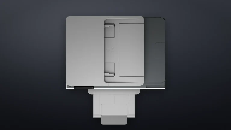 Top-down view of the HP OfficeJet Pro 8125 showing the document feeder tray with its paper guides and the output tray extended at the front