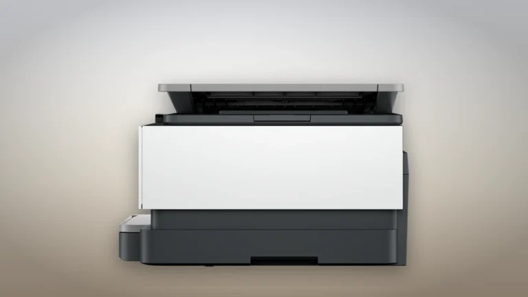 Side view of the HP OfficeJet Pro 8125 with its document feeder open at the top and the output tray extending to the left